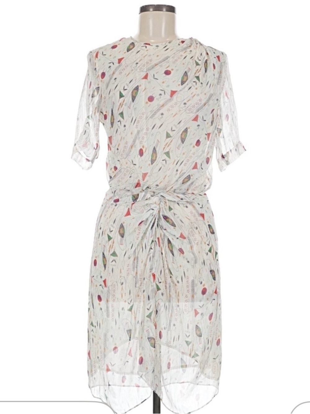 Etoile Isabel Marant Light Cream Printed Tie-Waist Sheer Dress